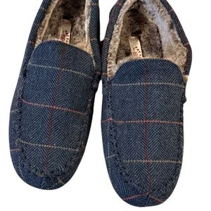 Fat Face Men's Blue Gray Plaid Slippers Loafers Size 12 EU 45